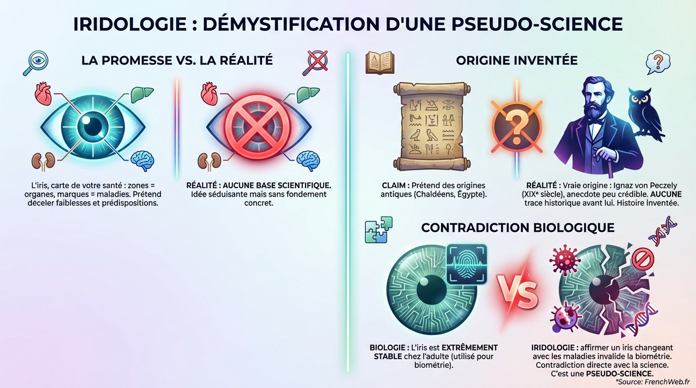 Examen de l'œil illustrant l'absence de fondement scientifique de l'iridologie